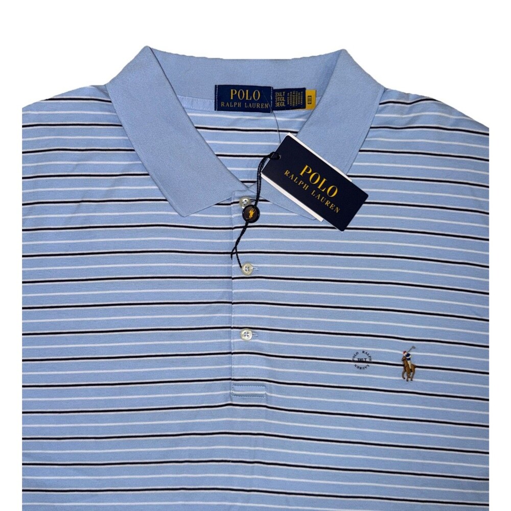 Polo Ralph Lauren Classic Polo Shirt Mens 3XLT Blue White Striped Pony Golf